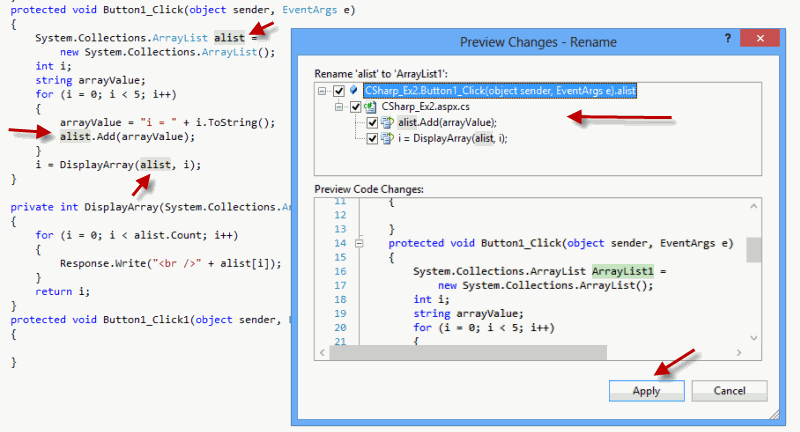 تغییر نام یک متد یا متغیر در کدهای موجود ASP.Net C#