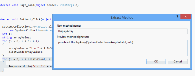 ایجاد یک متد جدید از روی کدهای موجود در ASP.Net C#