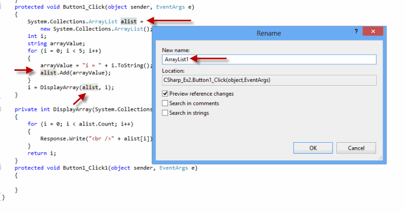 تغییر نام یک متد یا متغیر در کدهای موجود ASP.Net C#