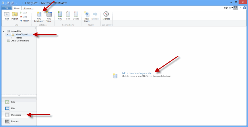 آموزش ایجاد یک پایگاه داده جدید SQL در نرم افزار WebMatrix و ASP.Net
