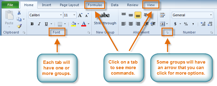 نوار ابزار Ribbon در Excel 2010