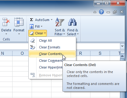 نحوه پاک کردن محتویات درون خانه های جدول در Excel 2010