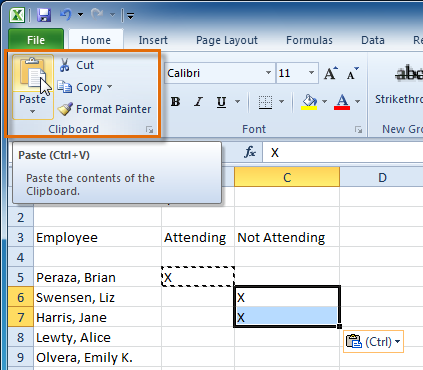 Copy و Paste کردن محتویات خانه های جدول در Excel 2010