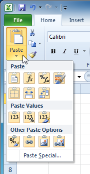 >دسترسی به گزینه های بیشتر برای عملیات Paste محتویات در Excel 2010