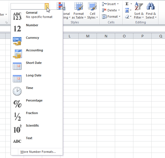 انواع حالت های اعداد و تاریخ در Excel 2010