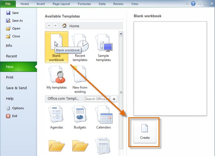 نحوه ایجاد یک فایل جدید workbook در Excel 2010