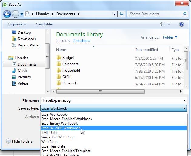 نحوه ذخیره سازی اسناد اکسل در فرمت های قدیمی تر در Excel 2010